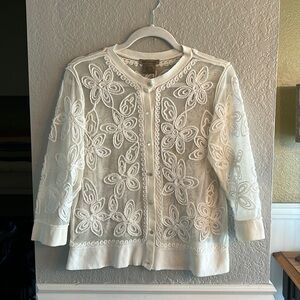 Brand-“Escapade” sheer cream colored cardigan button down sweater size L